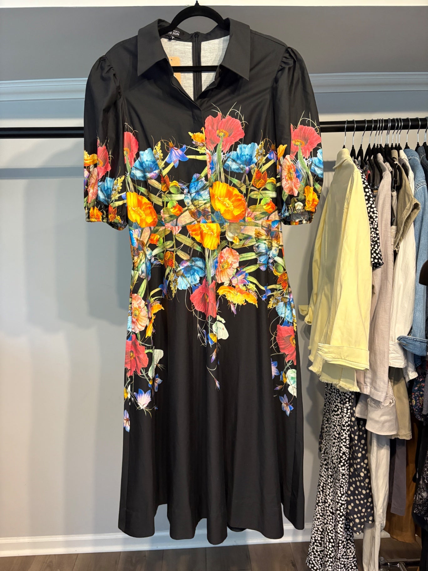 Teri Jon Midi Puff Sleeve Dress with Floral Print