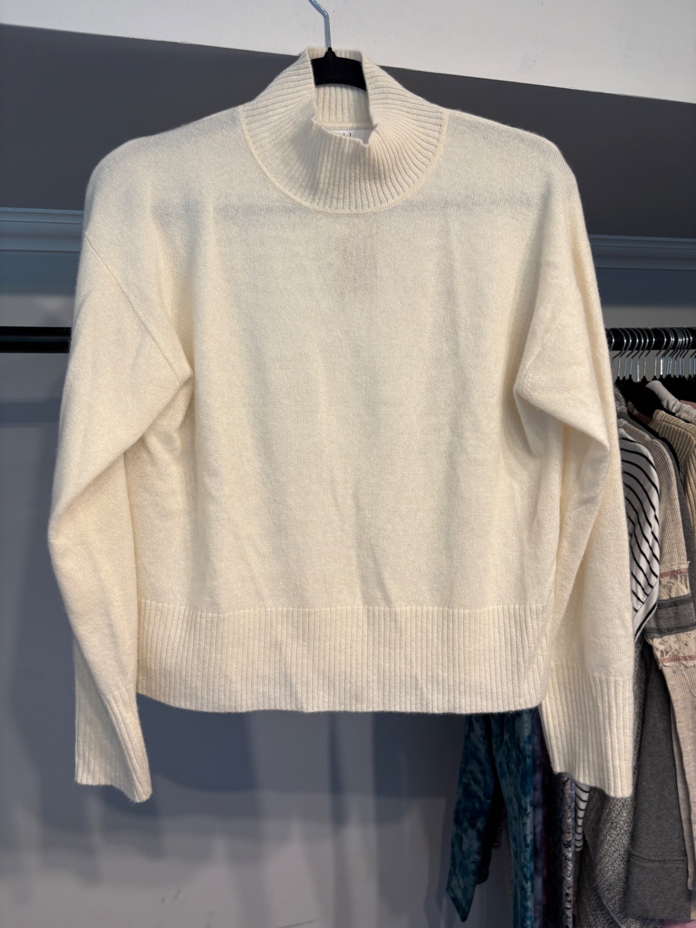 Halston Cashmere High-Neck Sweater in Ivory (Flaw: Back Neck)