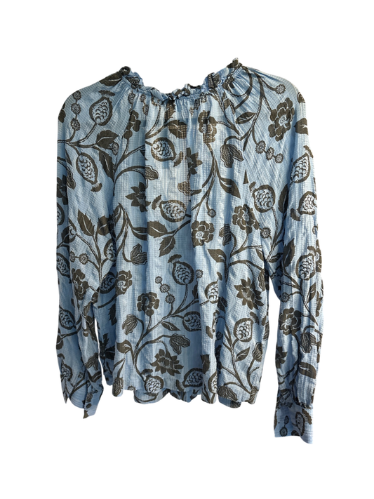 LOFT Garden Ruffle Collar Long Sleeve Button Up Shirt