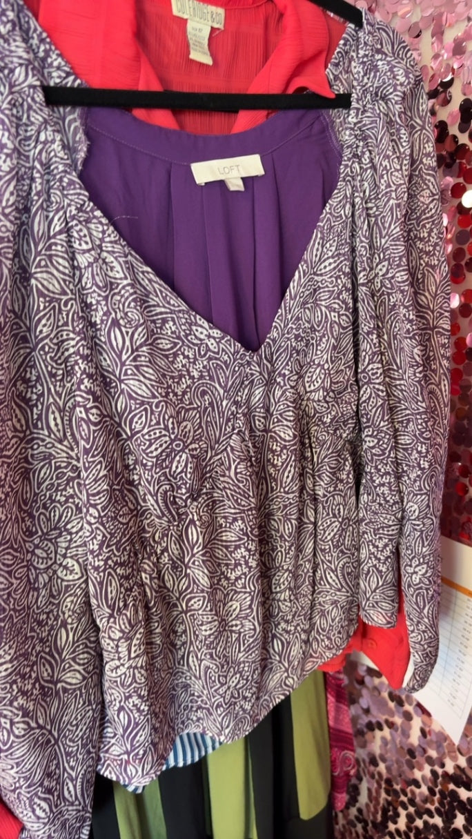 LOFT Purple Sheer Sleeve Shirt / Size: L