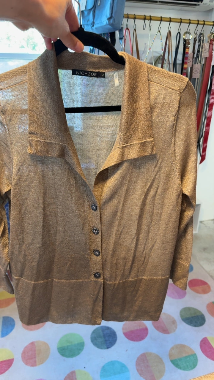 Nic & Zoe Collar Shimmer Sweater / Size: L