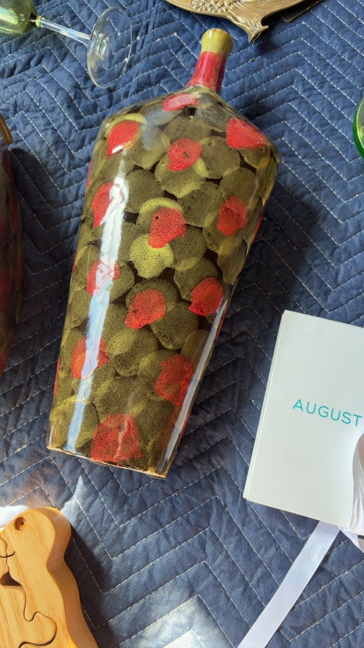 Tall Red and Green Ceramic Vase