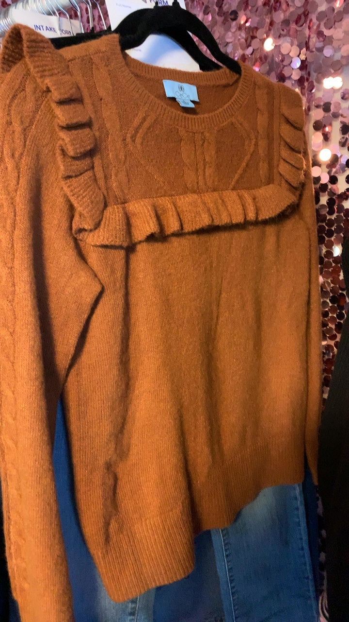 CeCe Orange Ruffled Sweater/ Size: