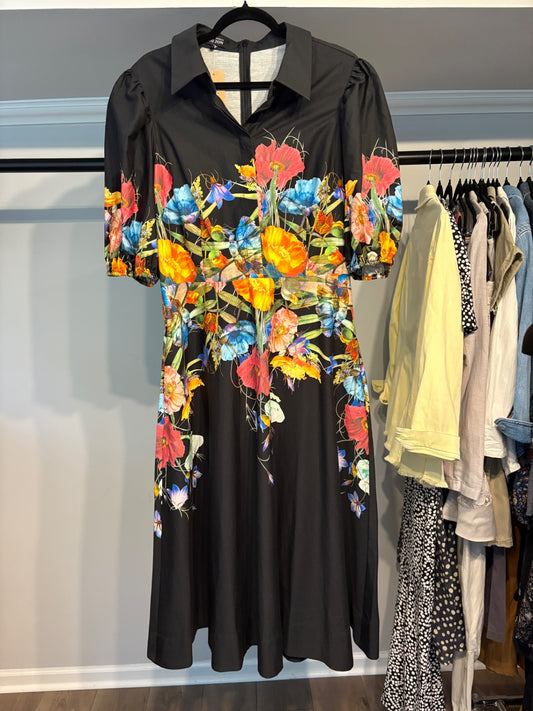 Teri Jon Midi Puff Sleeve Dress with Floral Print