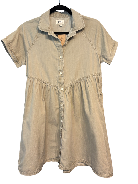 Pact Button Up Shirt Dress in Khaki Chambray