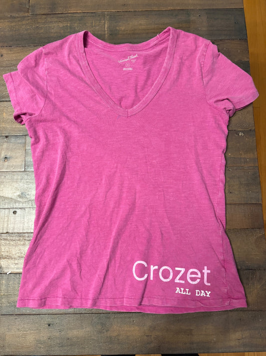 Upcycled by Hello Again Short Sleeve - M/L Magenta V Neck