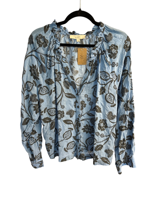 LOFT Garden Ruffle Collar Long Sleeve Button Up Shirt