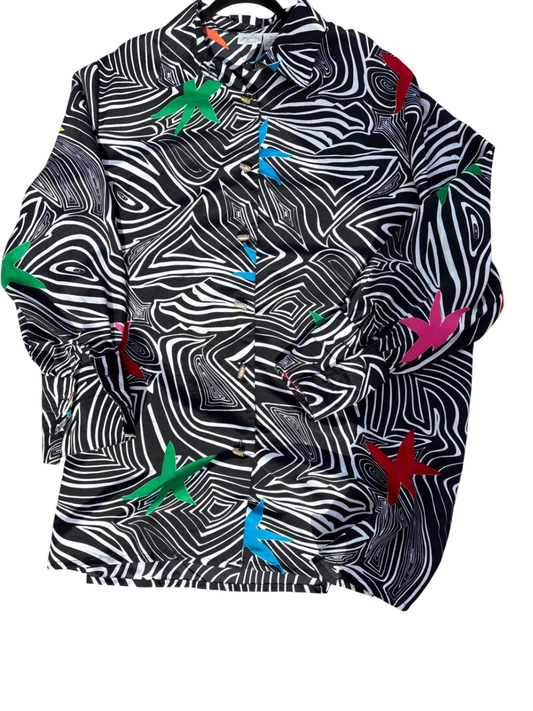 Jaclyn Smith Black and White Button Up - Vintage