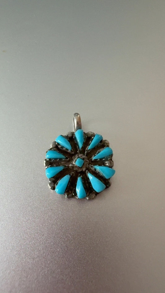 Turquoise Needlepoint Zuni Pendant VINTAGE