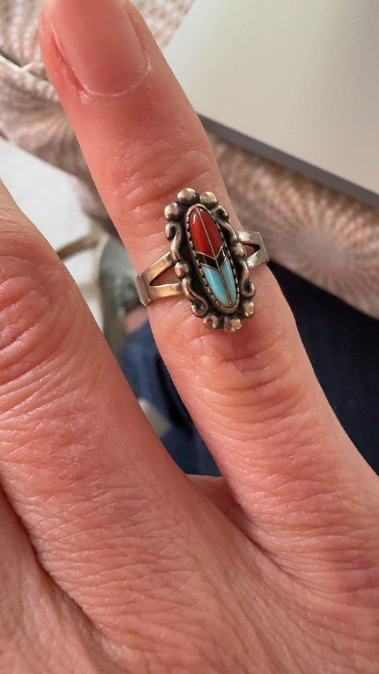 Turquoise and Coral Southwestern Ring VINTAGE