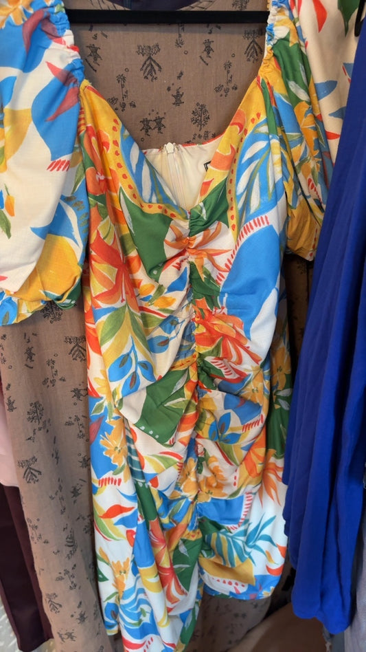 Runaway Rouched Tropical Dress / Size: XL