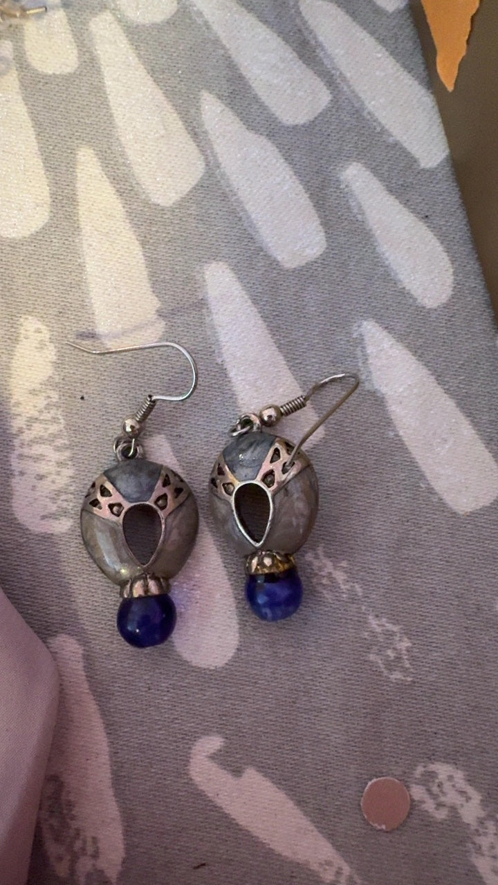 Grey and Blue Earrings