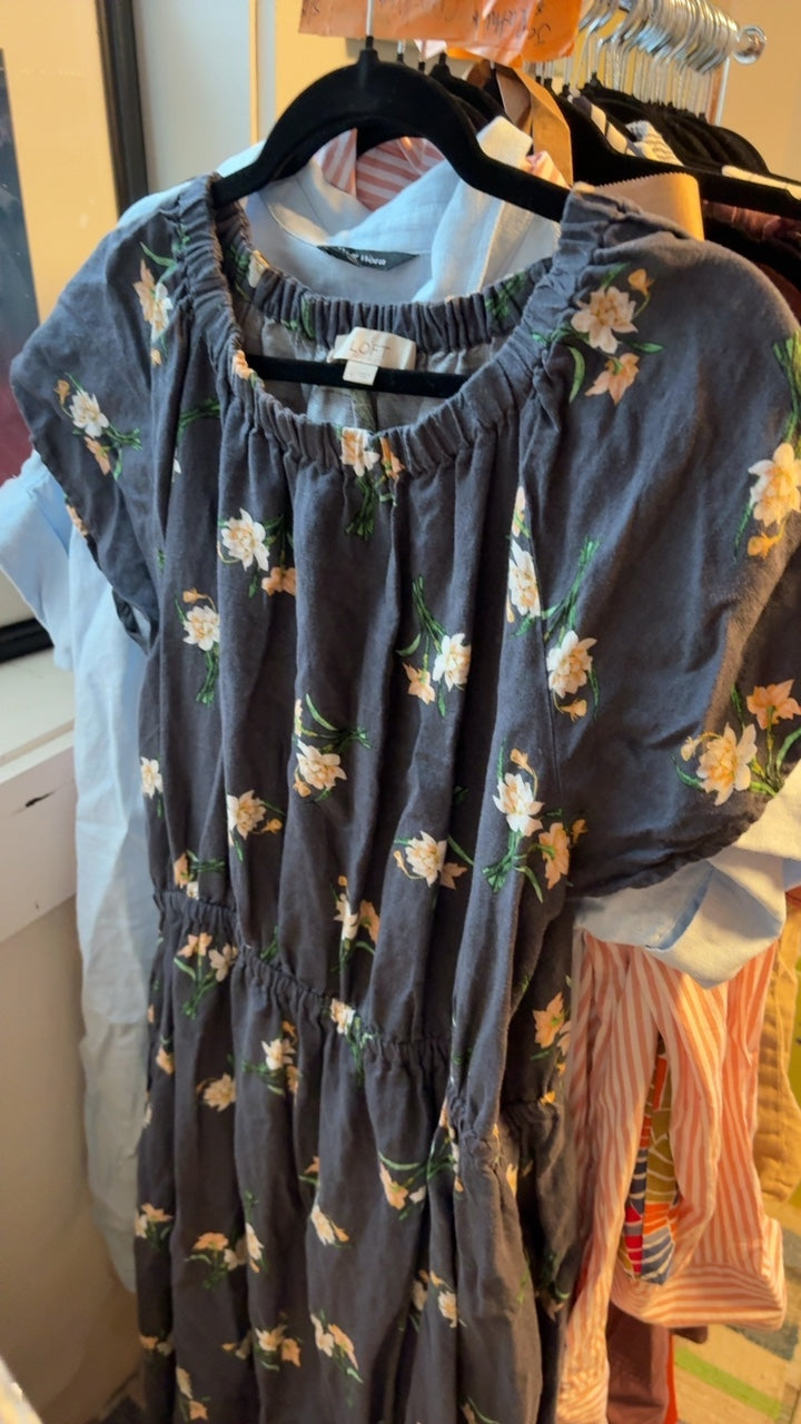 LOFT Linen Blend Dress with Floral Print/ Size: L