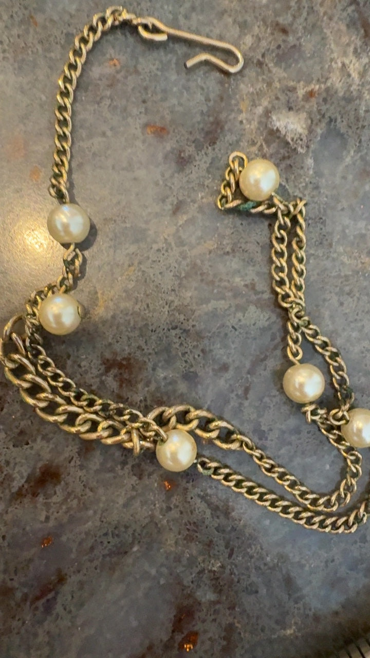 VINTAGE Faux Pearl and Golden Choker/Bracelet AS IS