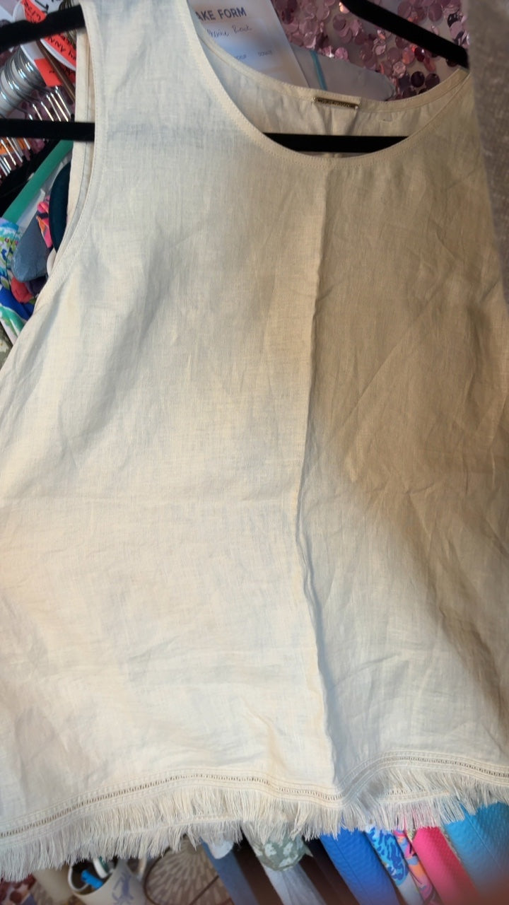 Elie Tahari Fringe Linen Tank / Size: M
