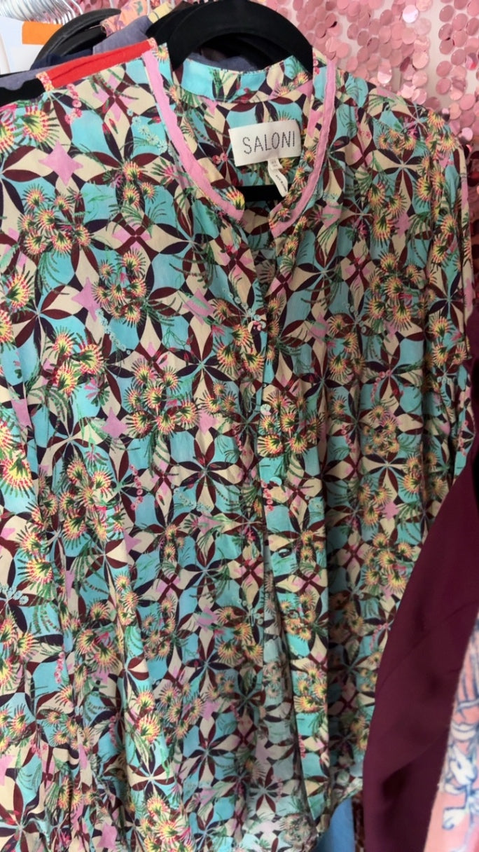 Saloni Button Up Floral SilkShirt / Size: 4/S
