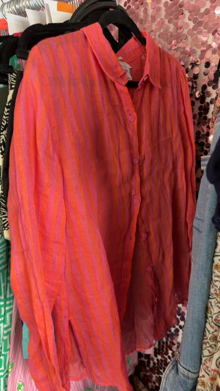Nicole Miller Striped Linen Shirt / Size: M