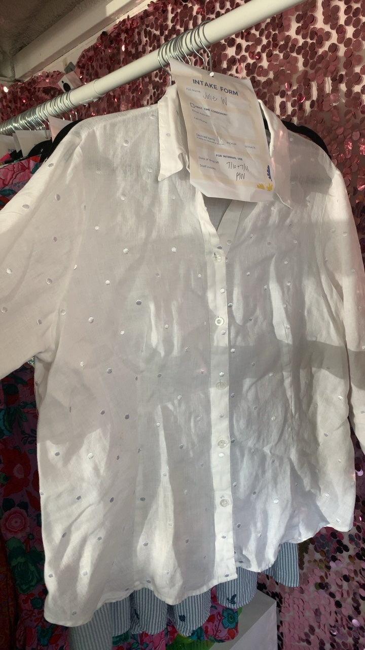 Deane & white linen dot Blouse / Size: 1X