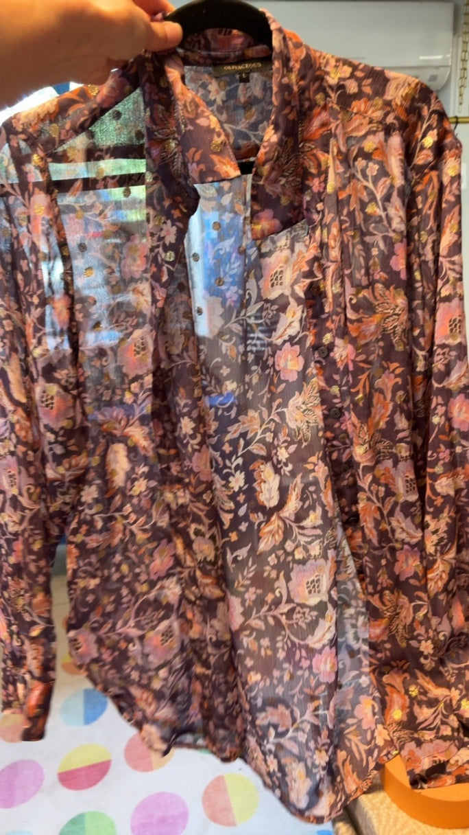 Oliveaceous Shimmer Shirt / Size: L