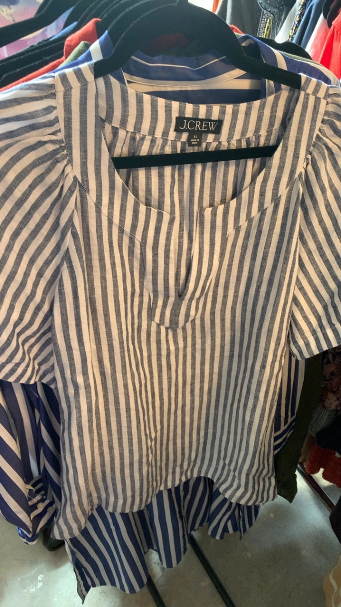 J.Crew Linen Blue & White Shirt / Size: XL