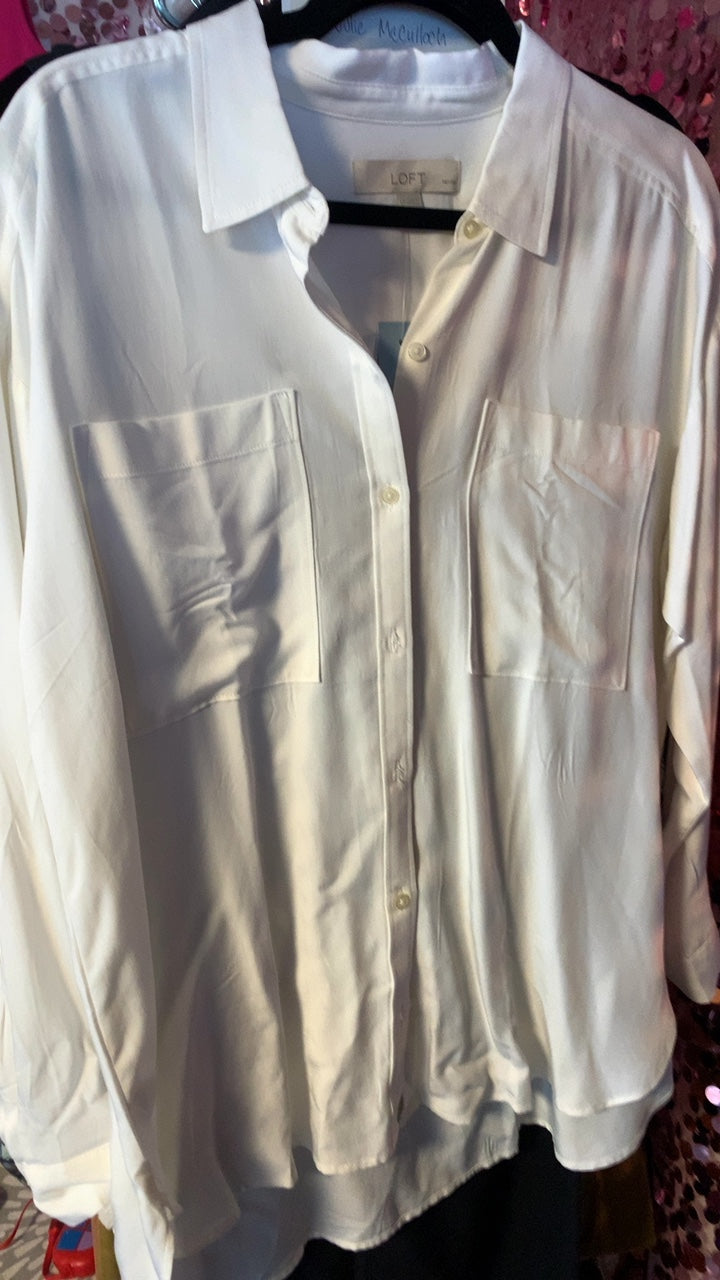 LOFT White Button Down Shirt / Size: L