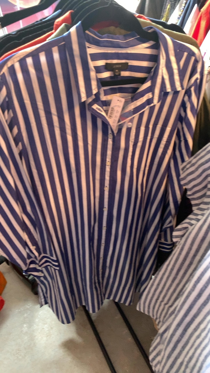 J.Crew Blue & White Button Down Dress / Size: XL