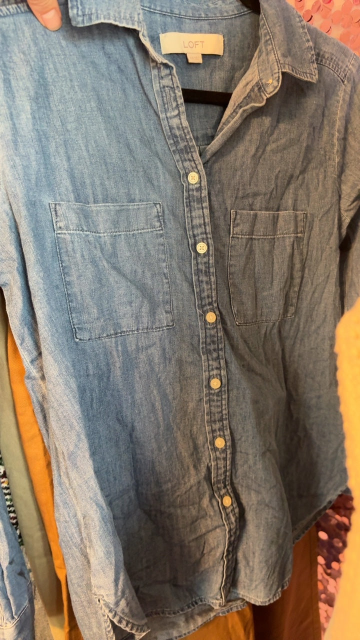 LOFT Denim Long Sleeve Shirt / Size: XS