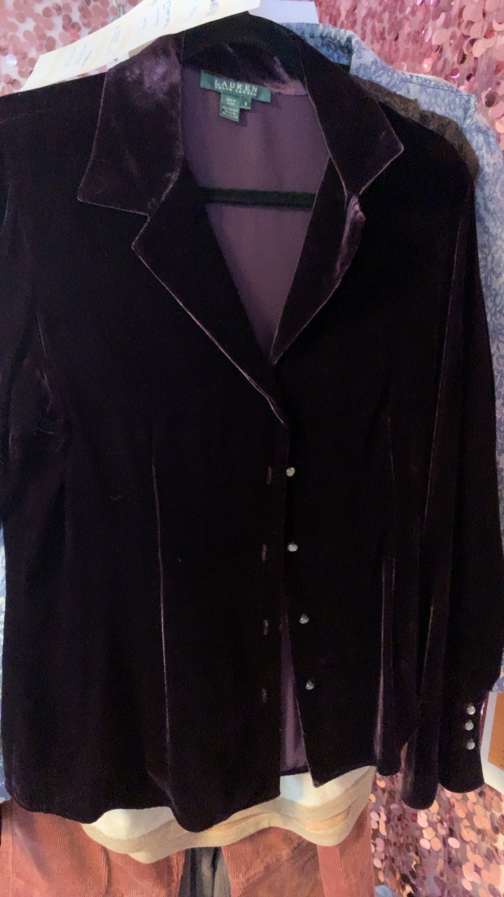 Lauren by Ralph Lauren Purple Velvet Shirt / Size: 8 / M