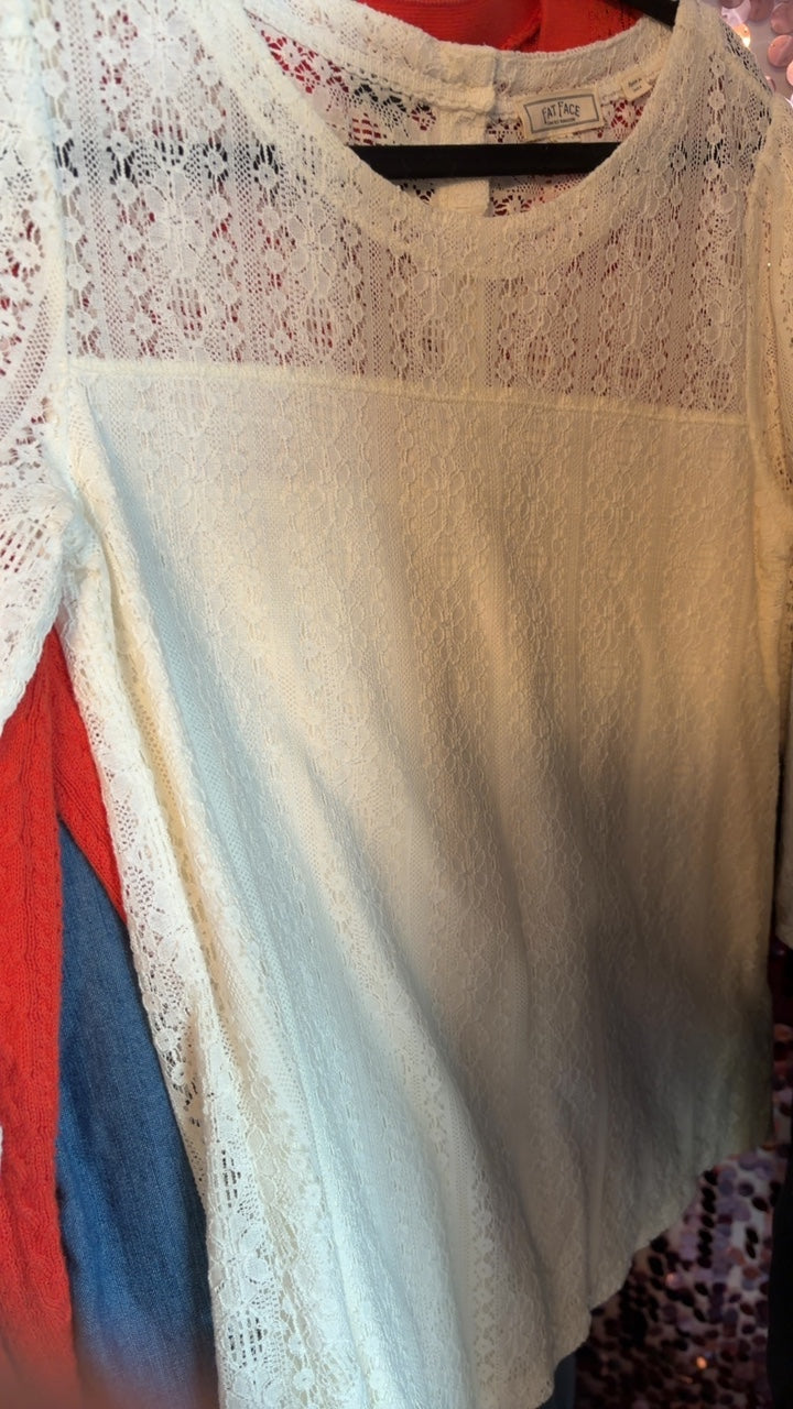 Fat Face Lace Quarter Sleeve Shirt / Size: 2/XS