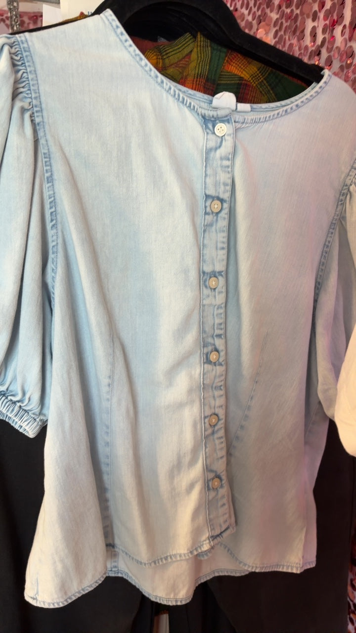 GAP Chambray Puff Sleeve Shirt / Size: L