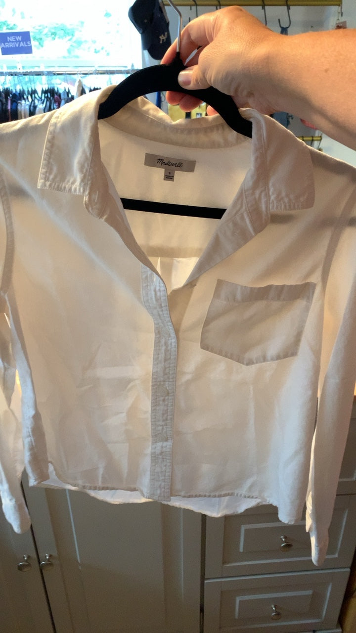 Madewell White Button Down Cropped Shirt / Size: S