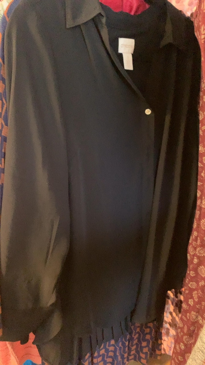 Chicos Black & Gold Buttons Shirt / Size: M
