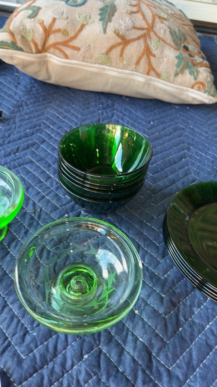 Green Glass Bowls (Set of 5)