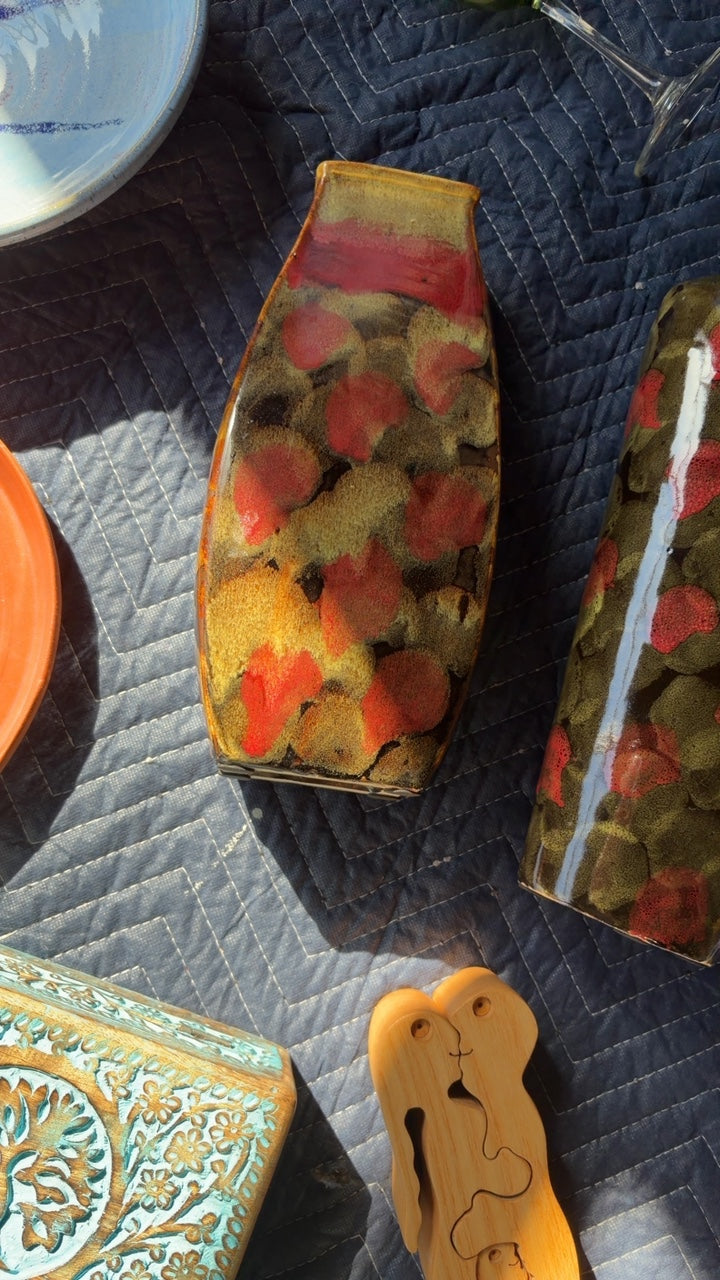 Green and Red Ceramic Vase