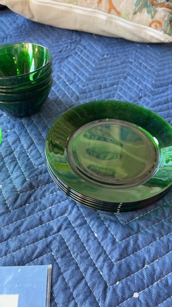 Green Glass Dessert Plates (Set of 5)