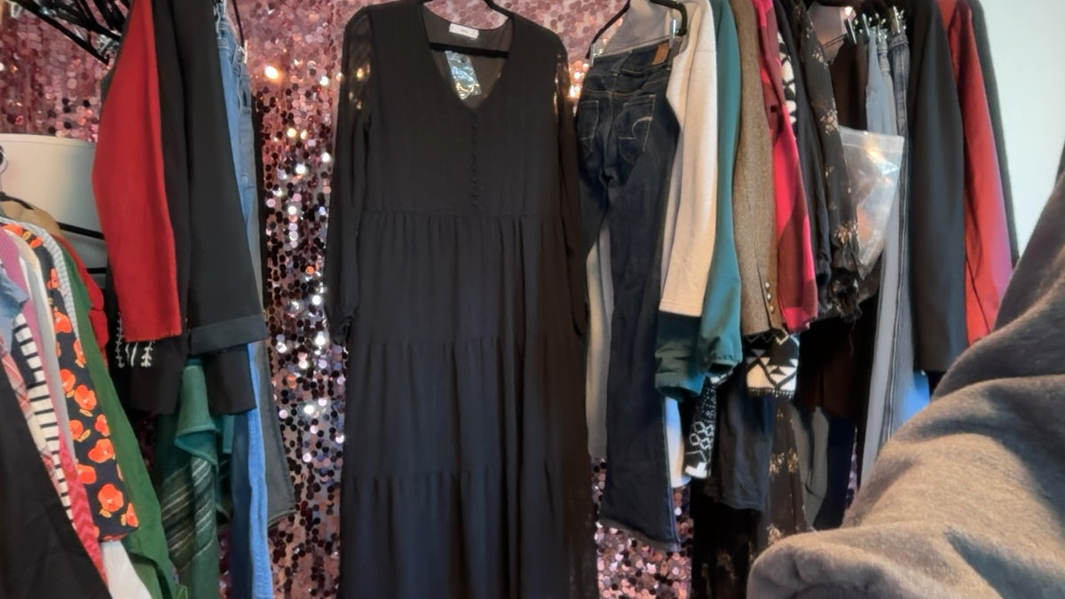 MNG Chiffon Sheer Sleeve Dress in Black NWT / Size: 6/S
