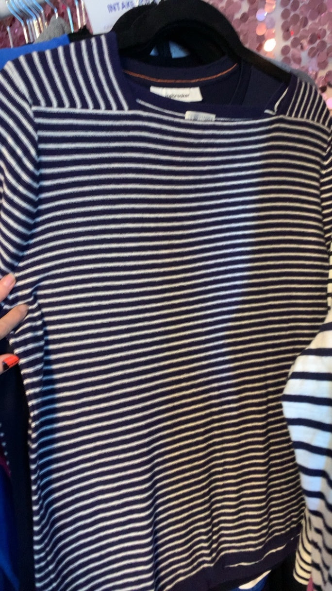 Quaker Maine Supply Boat Neck Sweater in Navy Stripped / Size: L