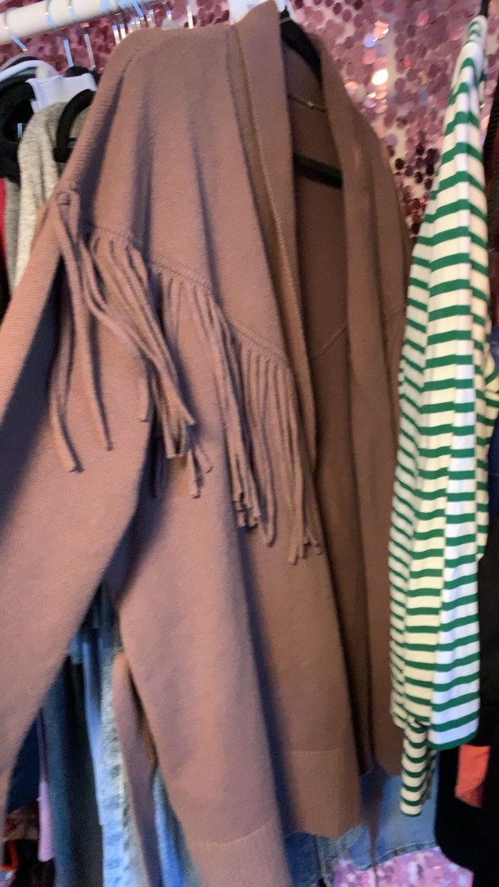 Fringed Sweater Duster in Brown/ Size: Fits like a L